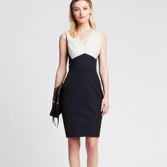 Banana Republic Sloan Fit Colorblock Cutout Classy Sheath Dress - 0 - Picture 1 of 6